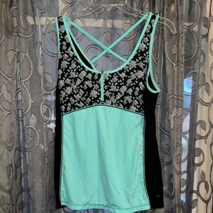 Women's Aqua and Black Muscle Tee